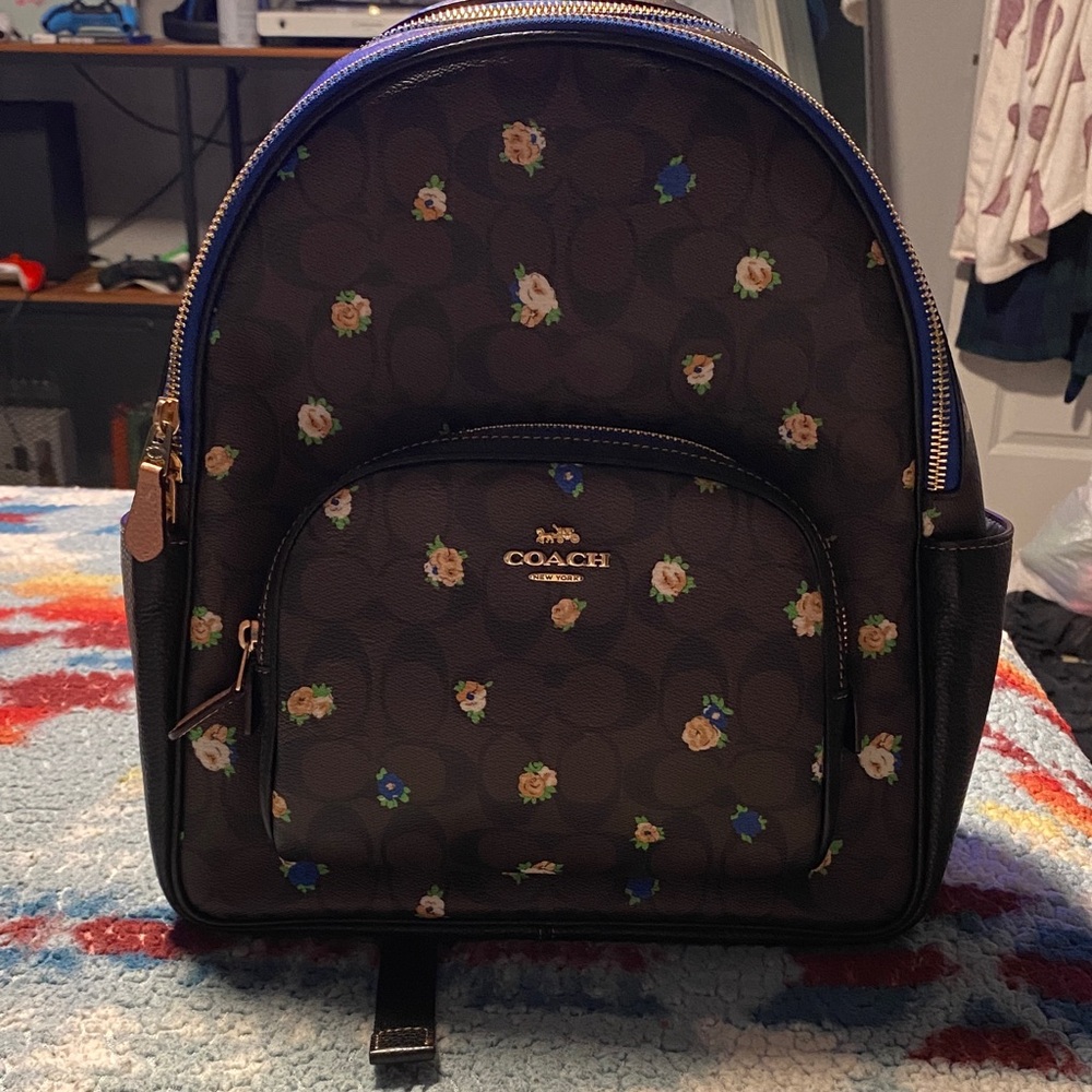 Coach Black and Brown Floral Backpack